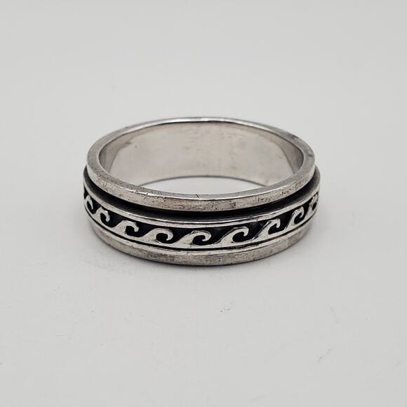 Vintage 925 Sterling Silver Wave Design Band Spinner Ring Size 12.5 - Picture 4 of 10